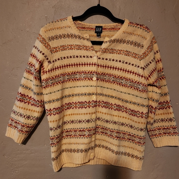 GAP Y2K lambswool cardigan sweater button front 3/4 sleeve preppy M - Picture 1 of 4